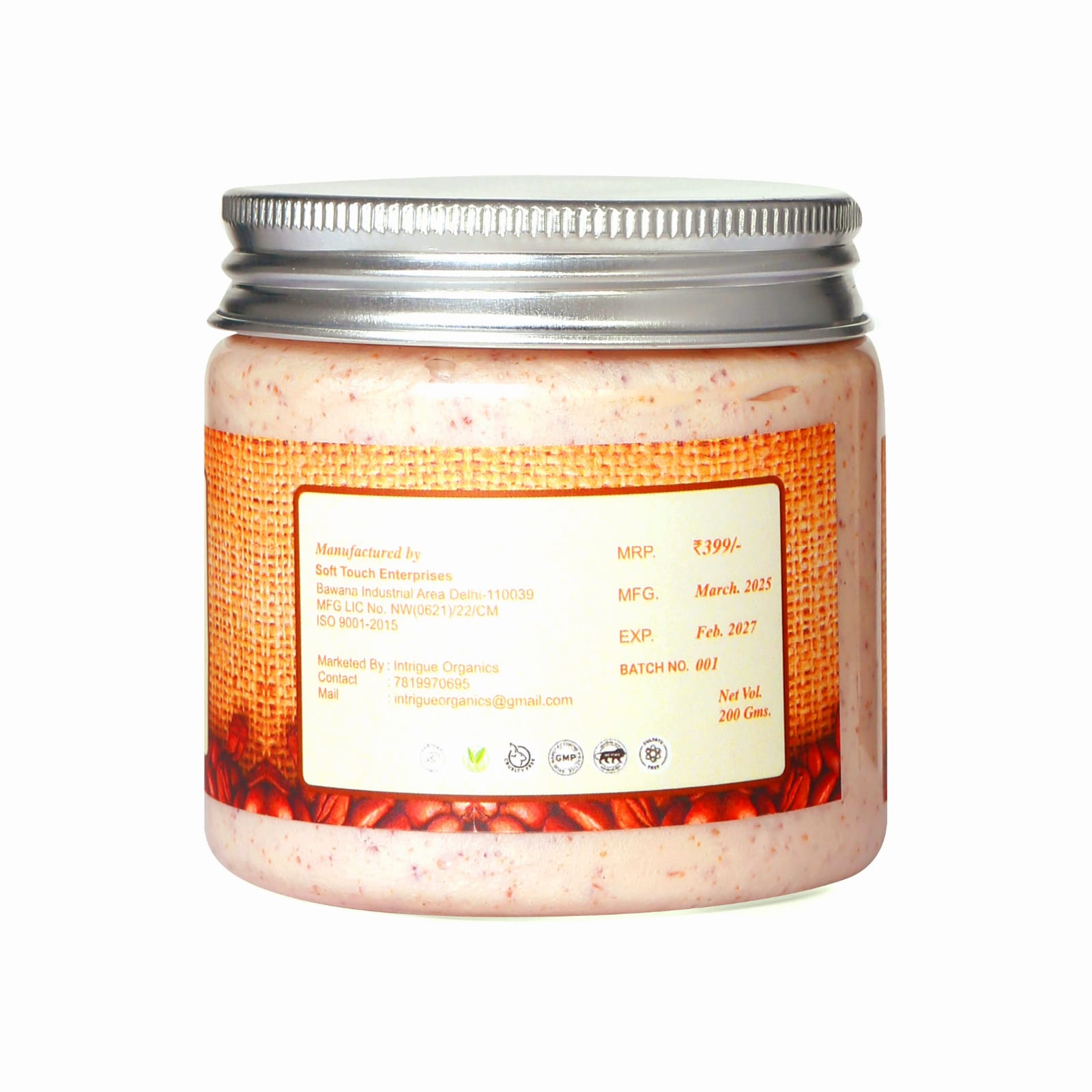Intrigue Organics Coffee and Vanilla Face Scrub for Exfoliation and Skin Brightening (200gm) - Image 4